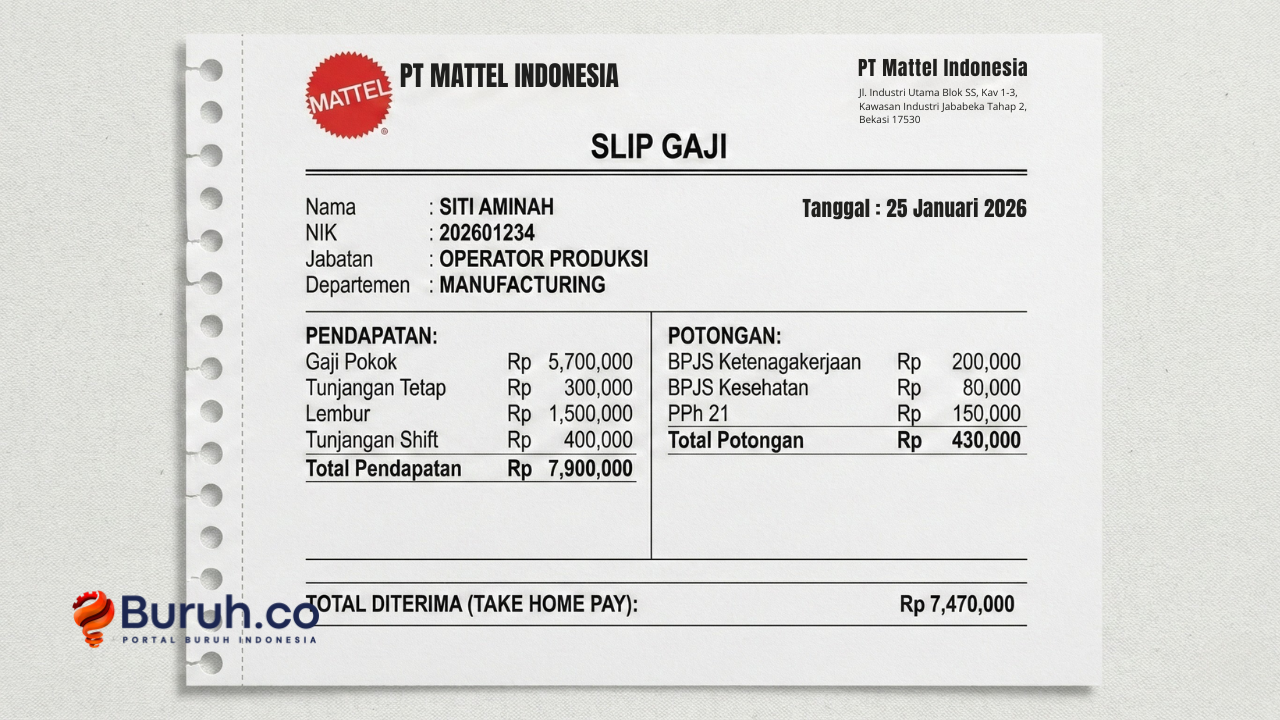 Contoh Slip Gaji PT Mattel
